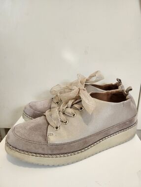 L'Amour Des Pieds "Zaina" Platino Leather Platform Sneakers Sz 9 Ret.$265